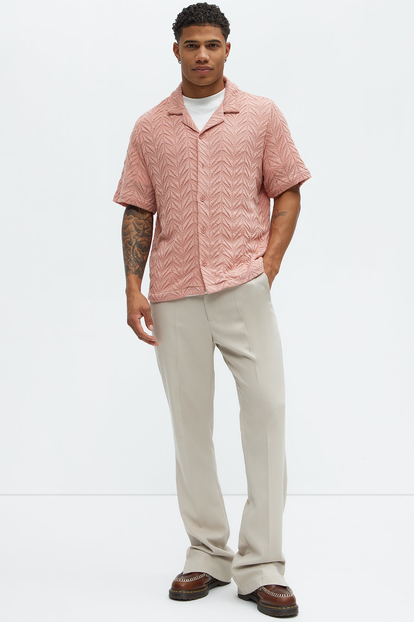 Bellvista Crochet Knitted Cuban Shirt - Pink