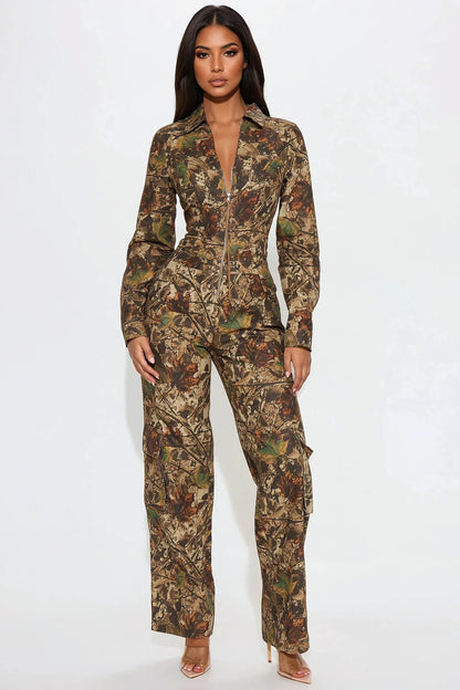 Leila Camo Jumpsuit - Brown/combo