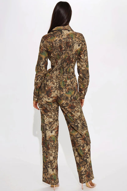 Leila Camo Jumpsuit - Brown/combo