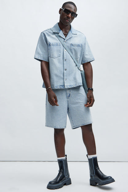 Colin Relaxed Denim Shorts - Light Blue Wash