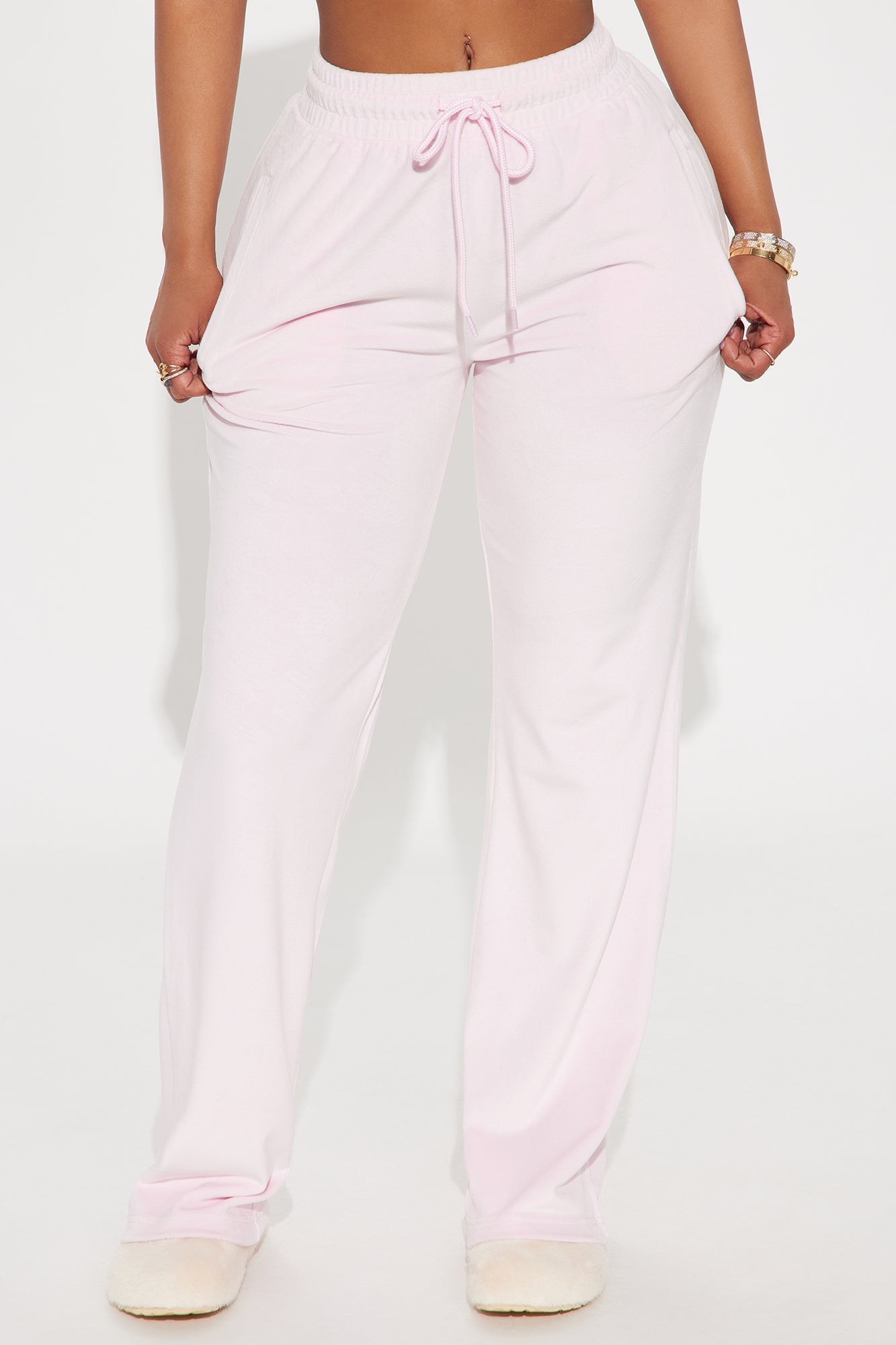 Von Dutch Velour Wide Leg Pant - Light Pink