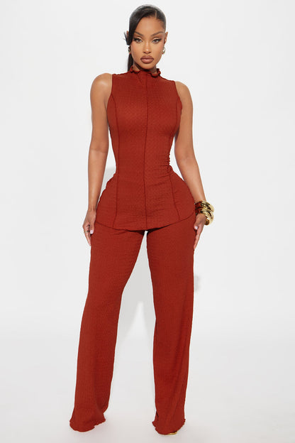 Kristina Textured Pant Set - Rust