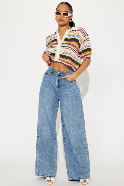 Coasting Through Striped Crochet Shirt - Multi Color