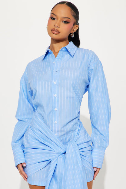 Executive Slay Pinstripe Mini Dress - Blue