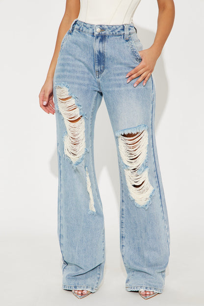 Tall Sticking Around Ripped Straight Leg Jeans - Medium Wash