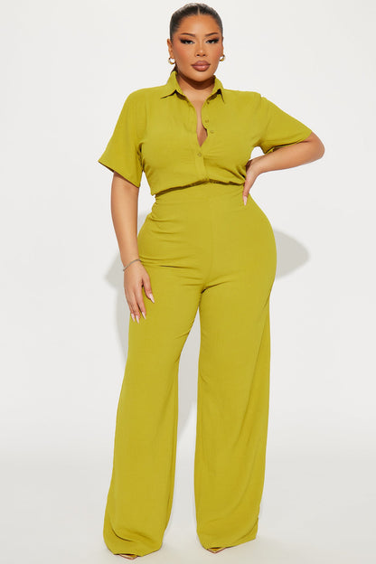 Makenzie Short Sleeve Jumpsuit - Chartreuse
