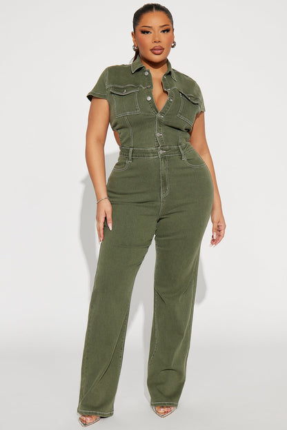 Kamaria Denim Jumpsuit - Olive