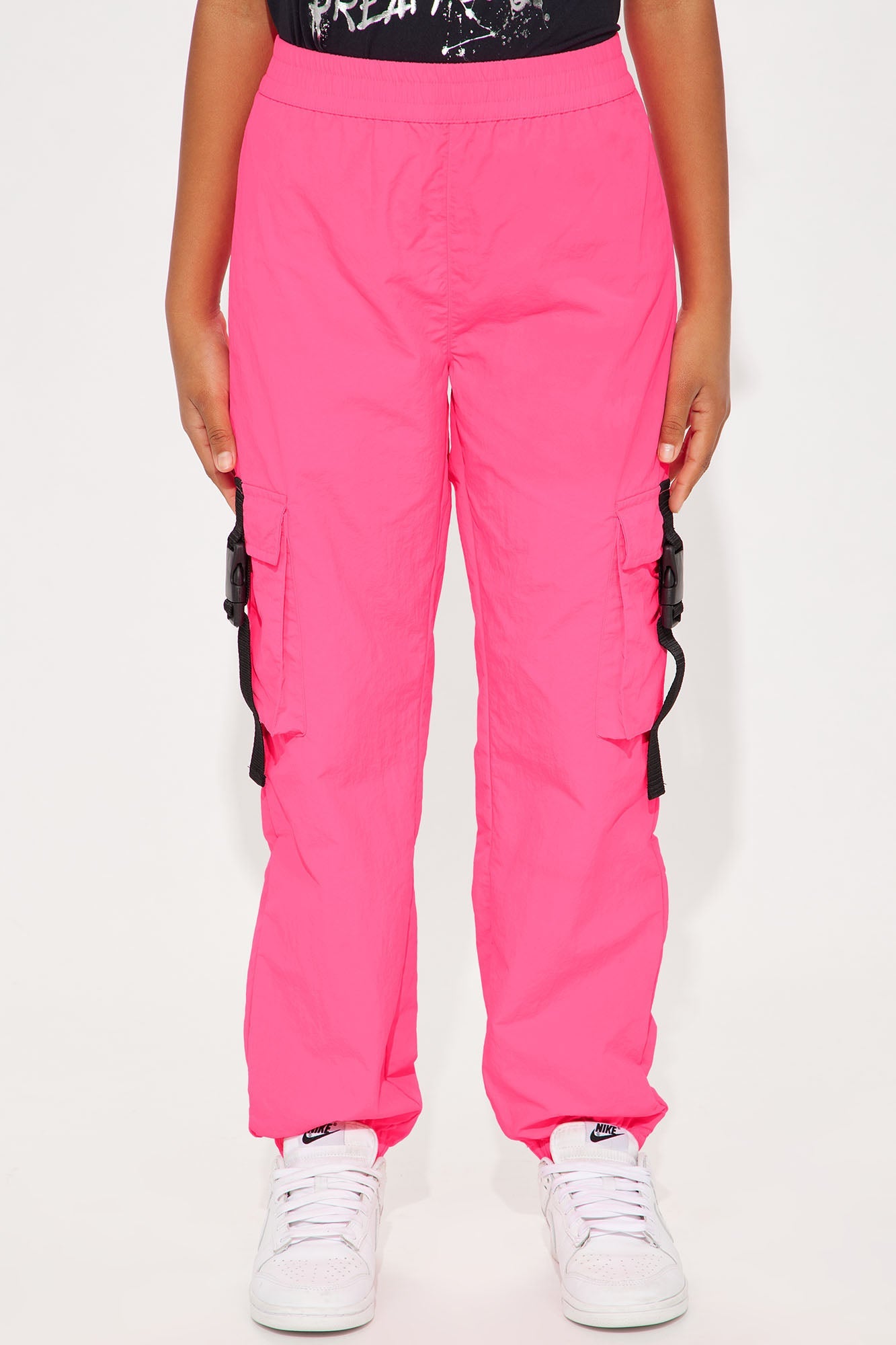Mini Strappy Nylon Parachute Cargo Pants - Hot Pink