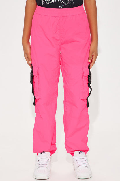 Mini Strappy Nylon Parachute Cargo Pants - Hot Pink