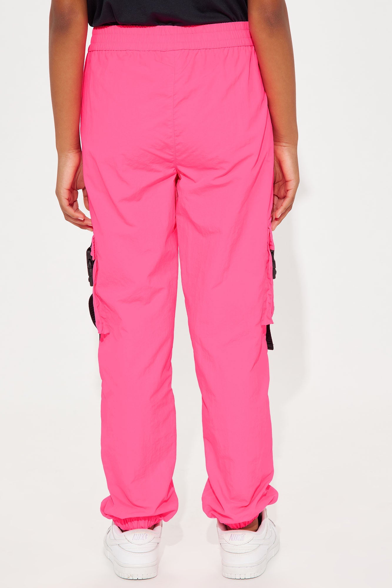Mini Strappy Nylon Parachute Cargo Pants - Hot Pink