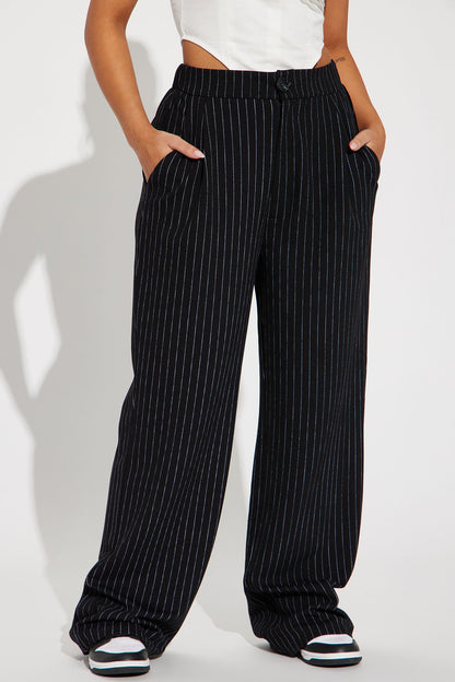 Work It Pinstripe Trouser Pant - Black