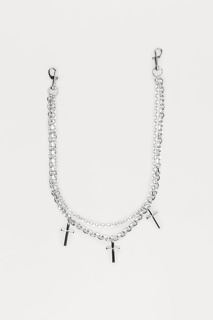 Amber Cross Stacked Pants Chain - Silver
