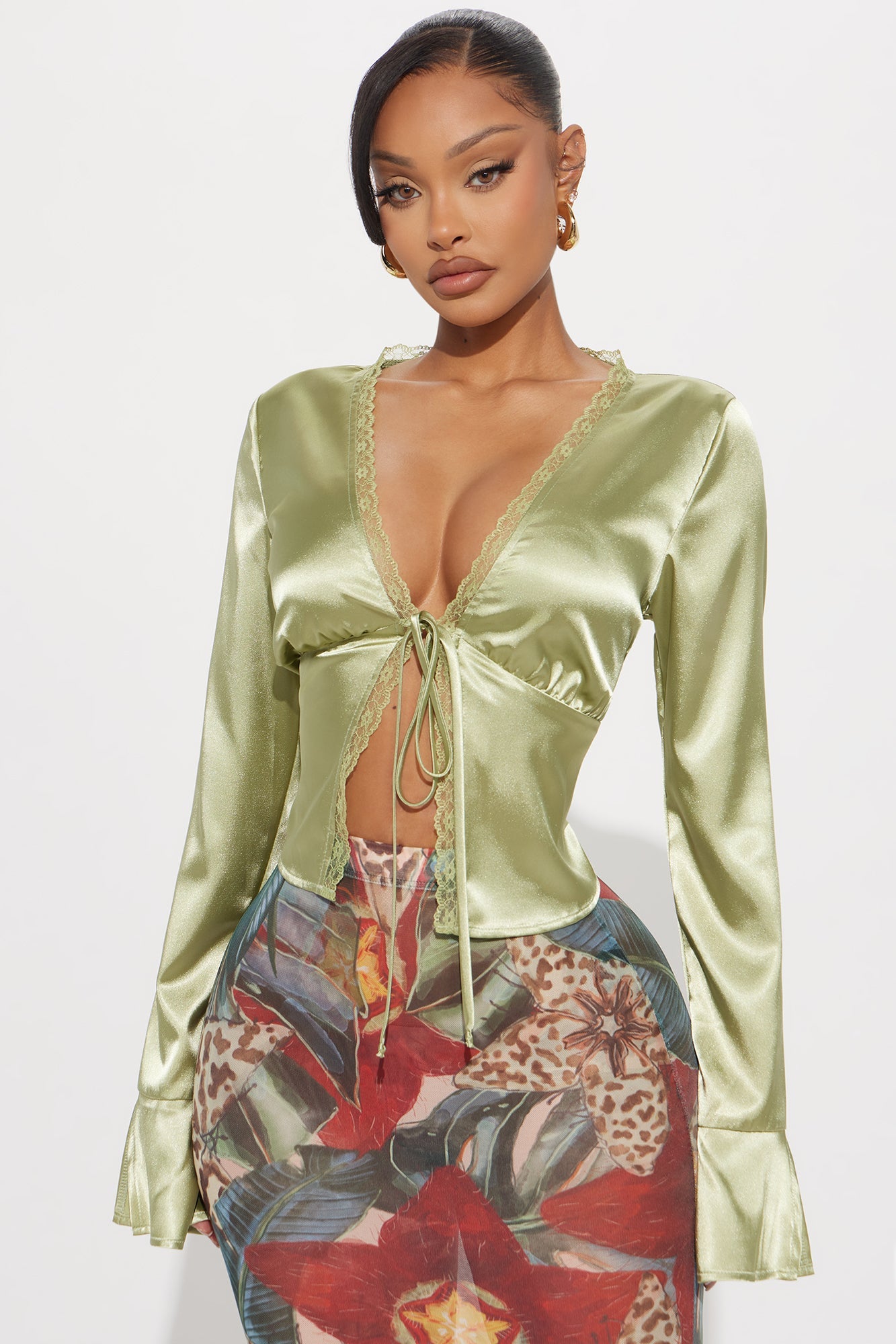 Gorgeously Beautiful Satin Top - Sage