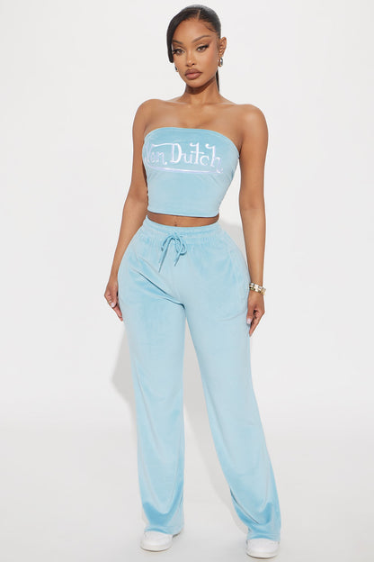 Von Dutch Velour Wide Leg Pant - Blue