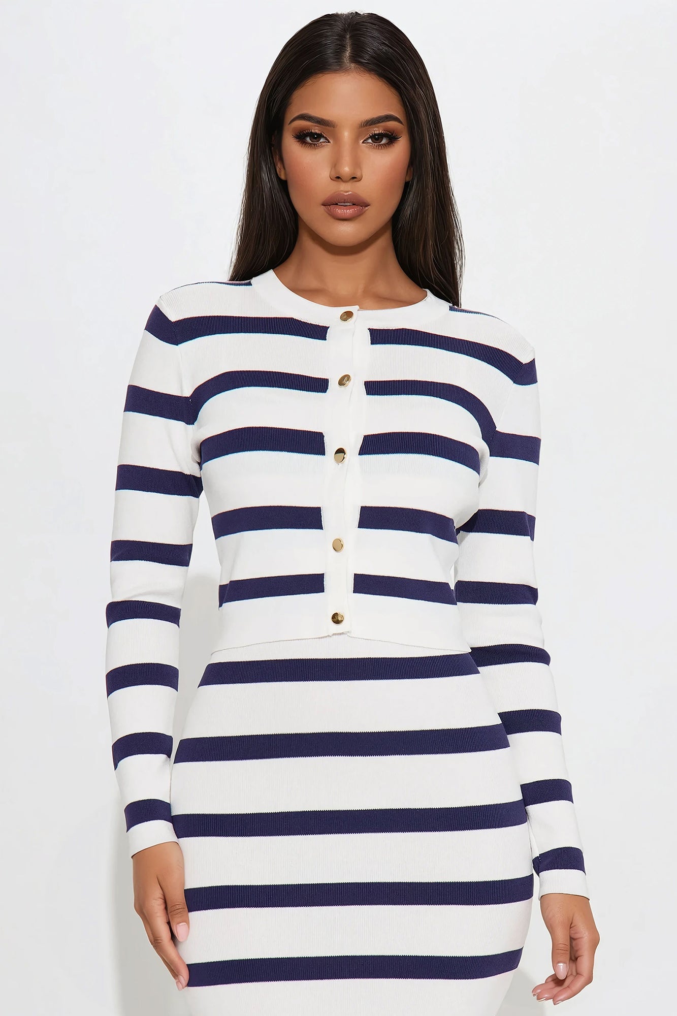 Christiana Striped Sweater Midi Dress Set - Navy/combo