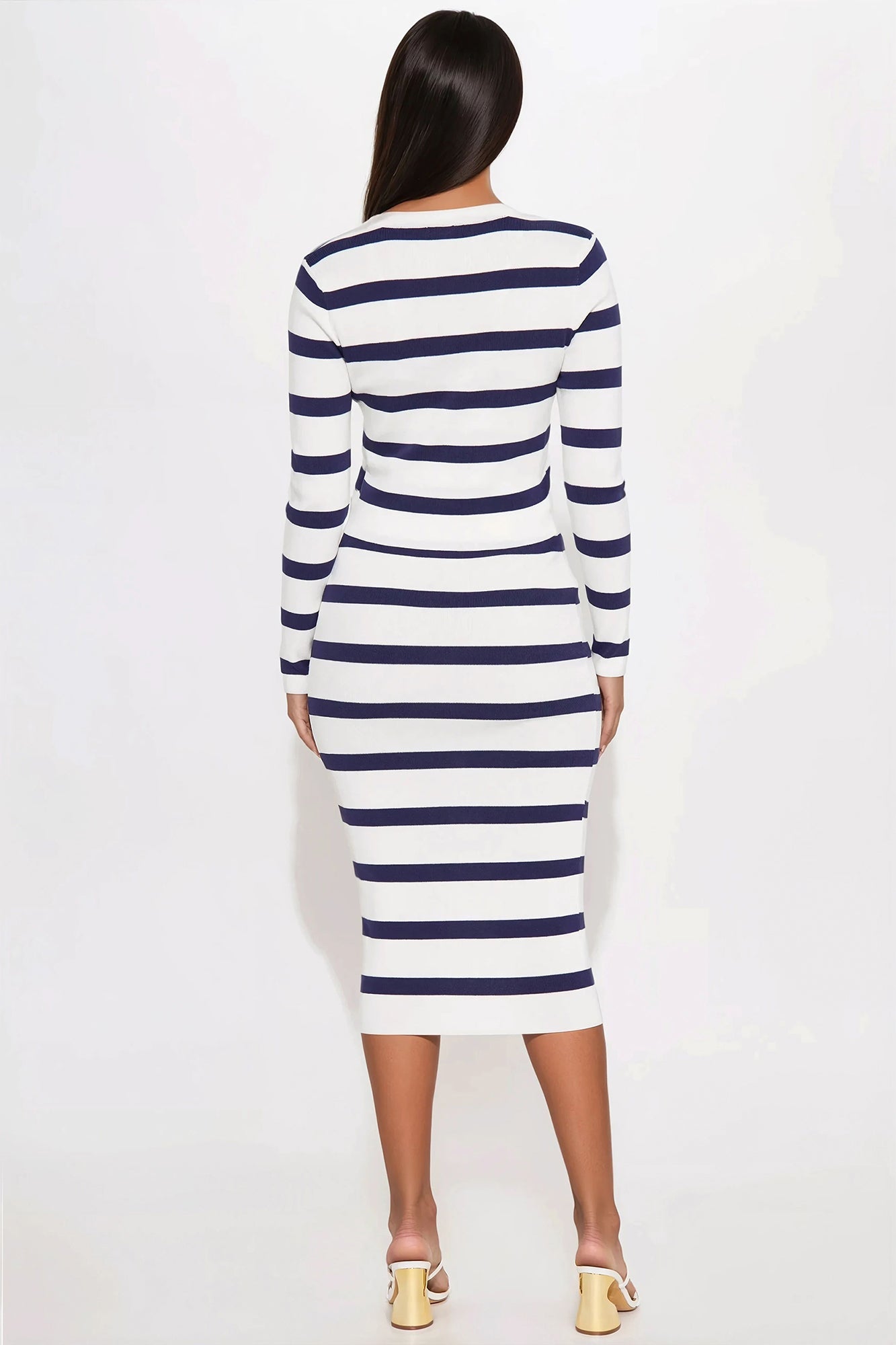 Christiana Striped Sweater Midi Dress Set - Navy/combo