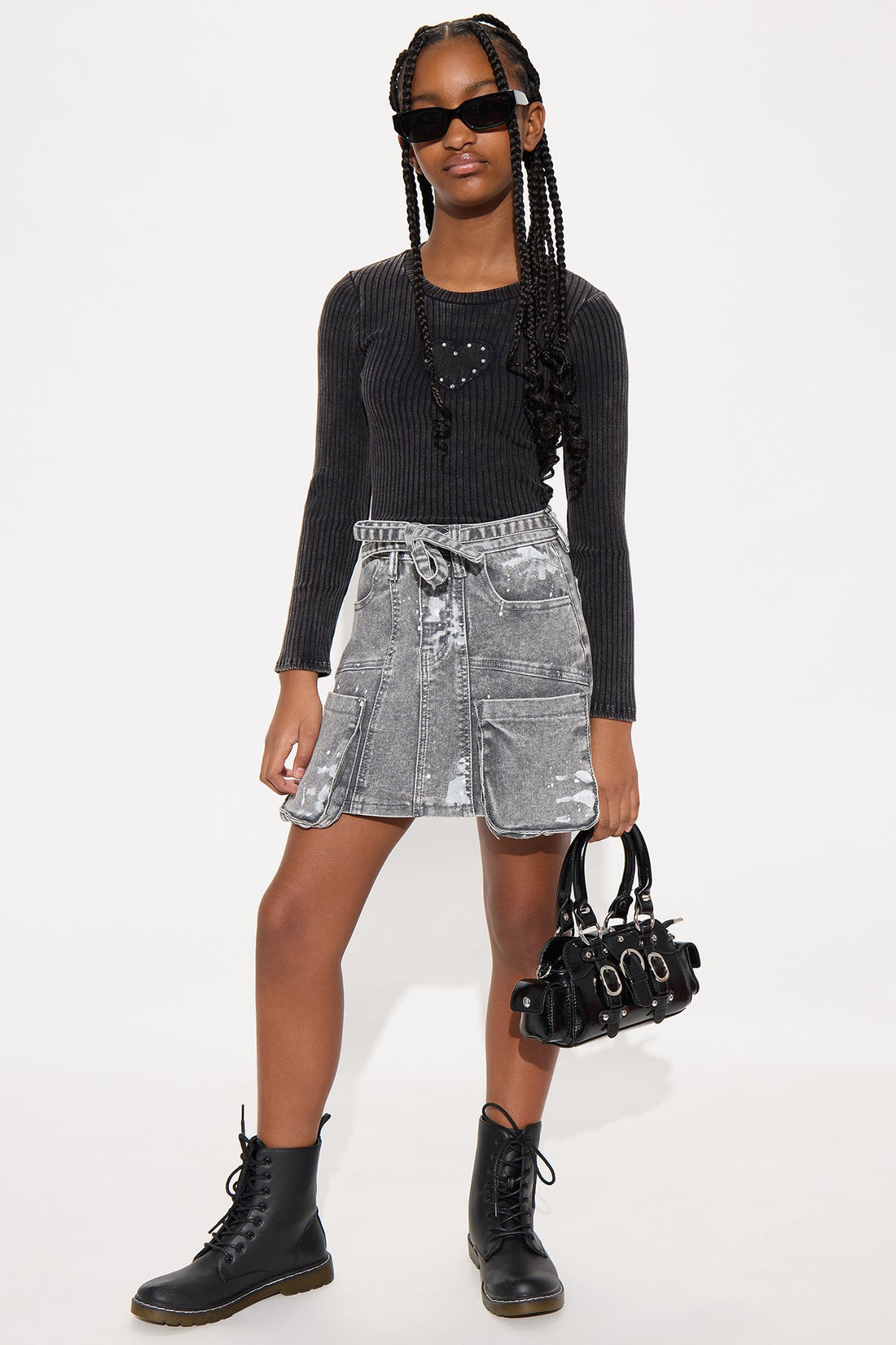 Mini Ariana Cargo Denim Skirt - Grey