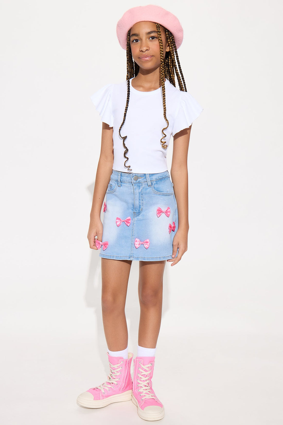 Mini Kyra Ruffle Sleeve Top - White
