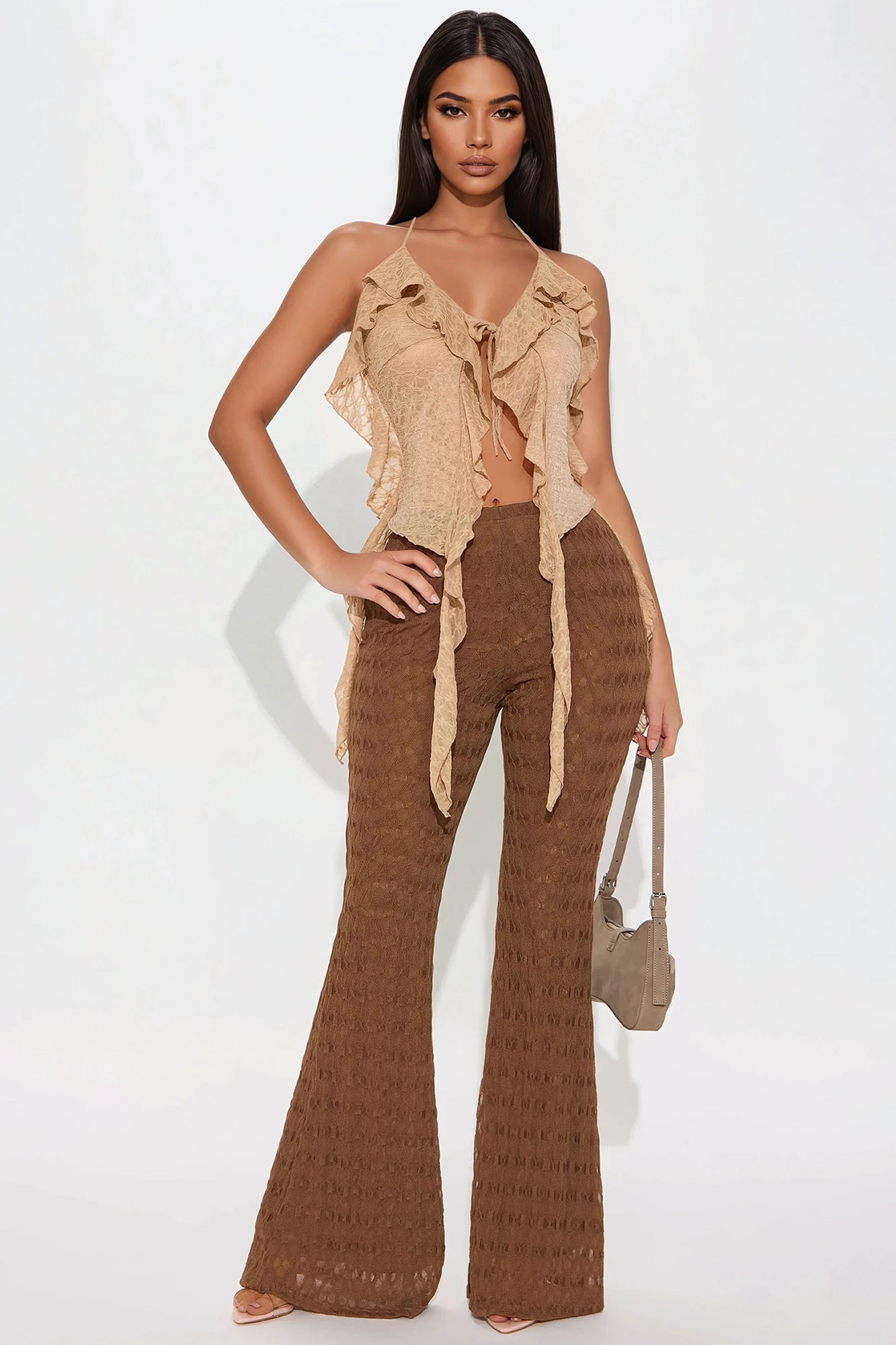 Hold Up Lace Flare Pant - Mocha