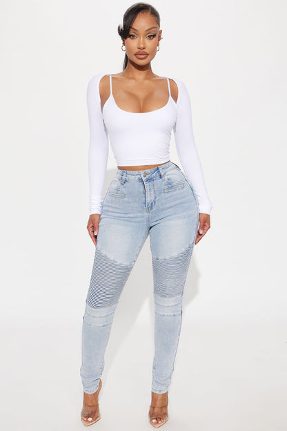 Give Me A Reason Stretch Moto Skinny Jeans - Light Wash
