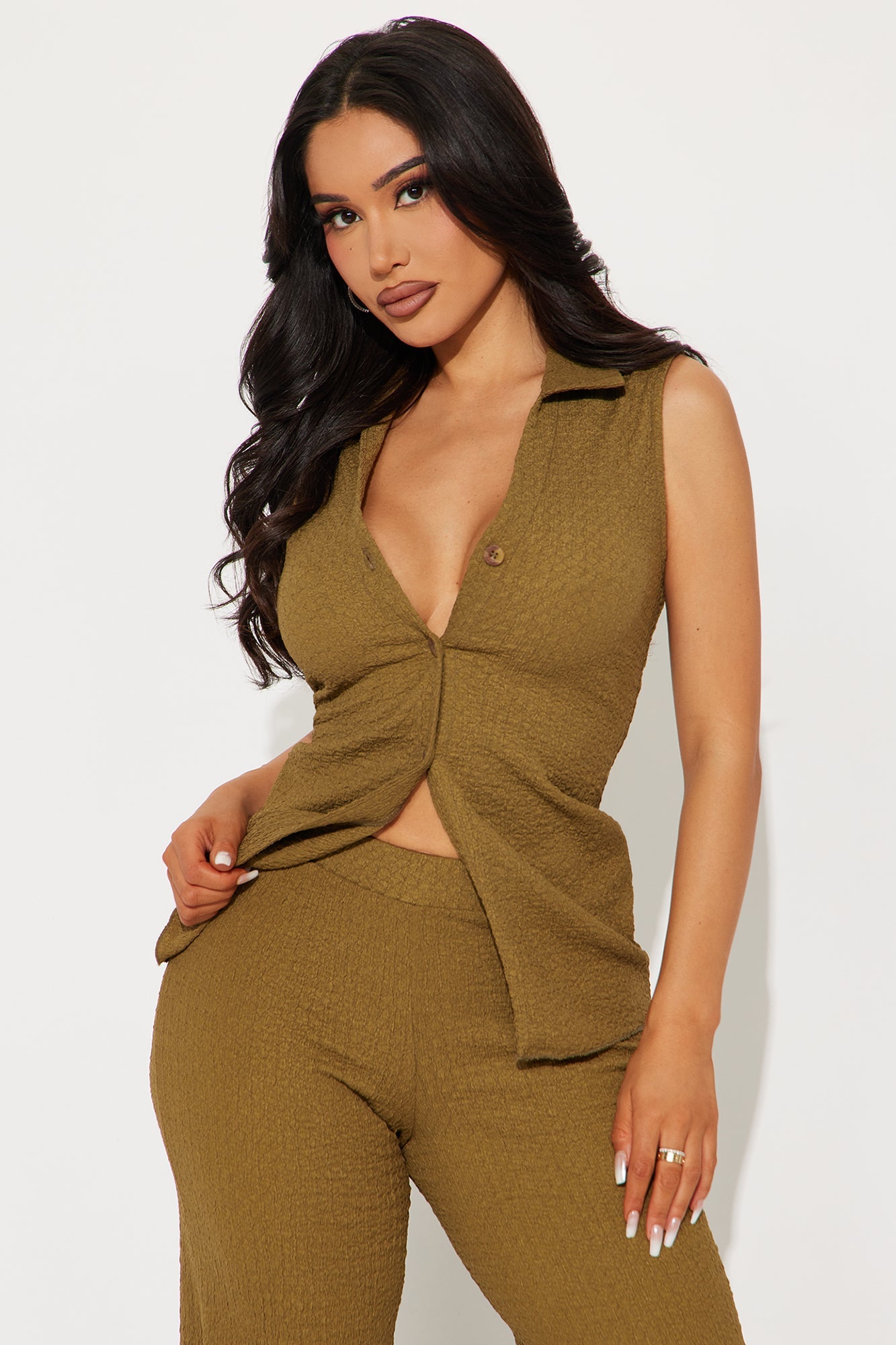 The Way You Move Textured Pant Set - Olive