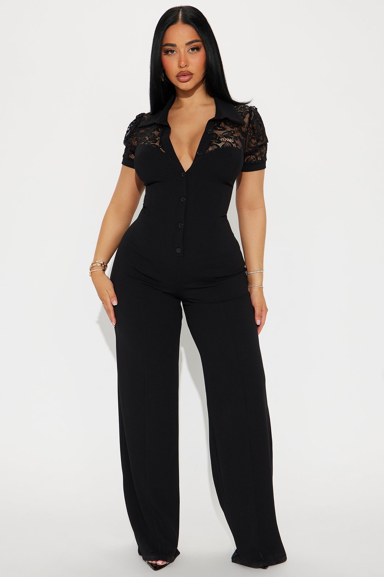 Katherine Crepe Short Sleeve Button Up Jumpsuit - Black