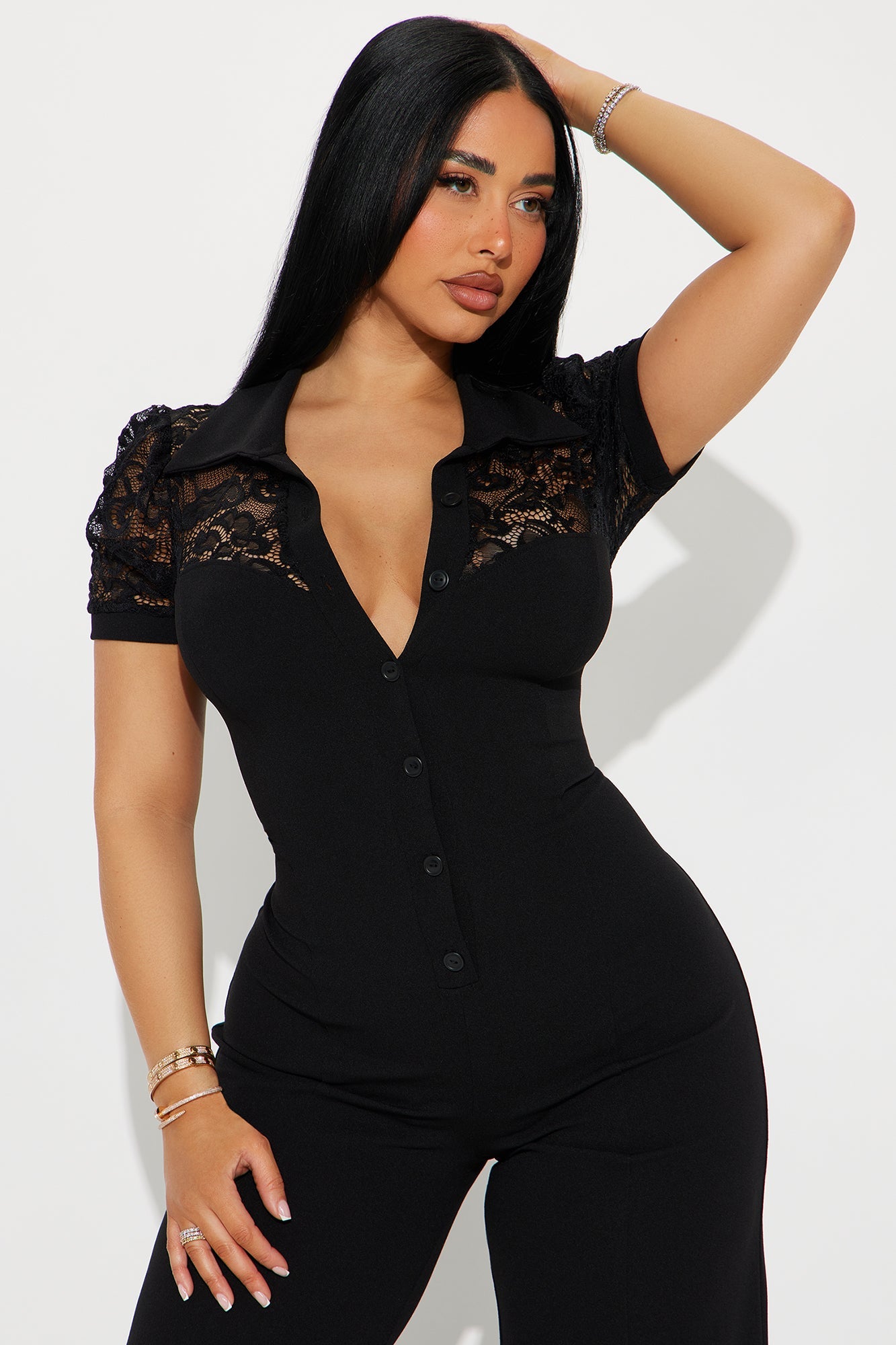 Katherine Crepe Short Sleeve Button Up Jumpsuit - Black