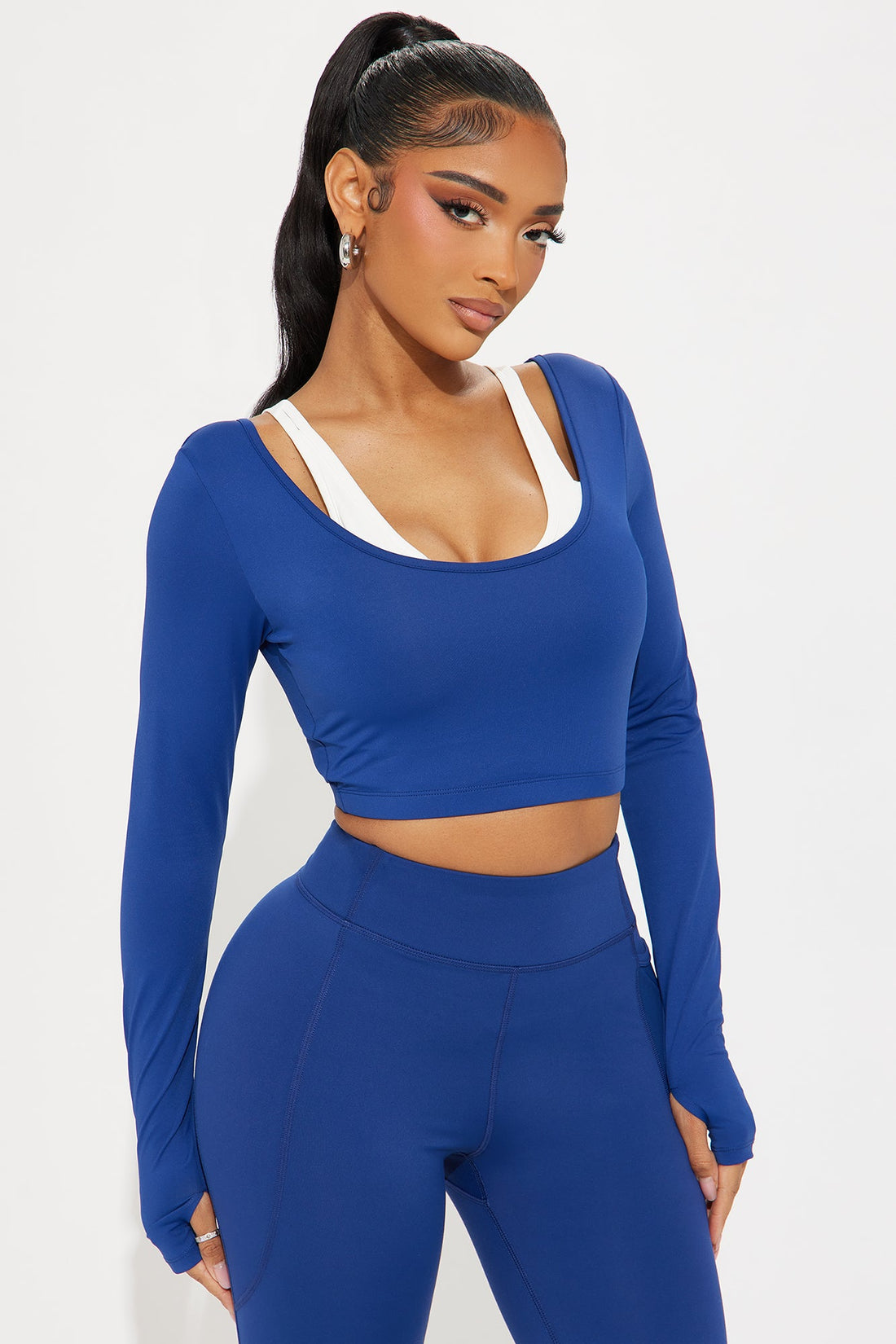 Match Point Twofer Long Sleeve Active Top - Midnight Blue