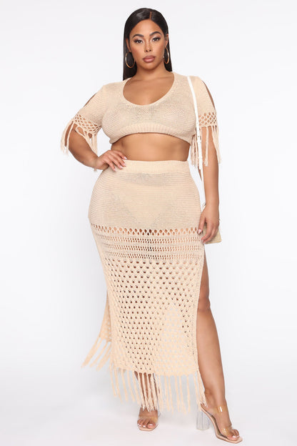 Get Away With It Crochet Skirt Set - Cream