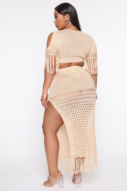 Get Away With It Crochet Skirt Set - Cream
