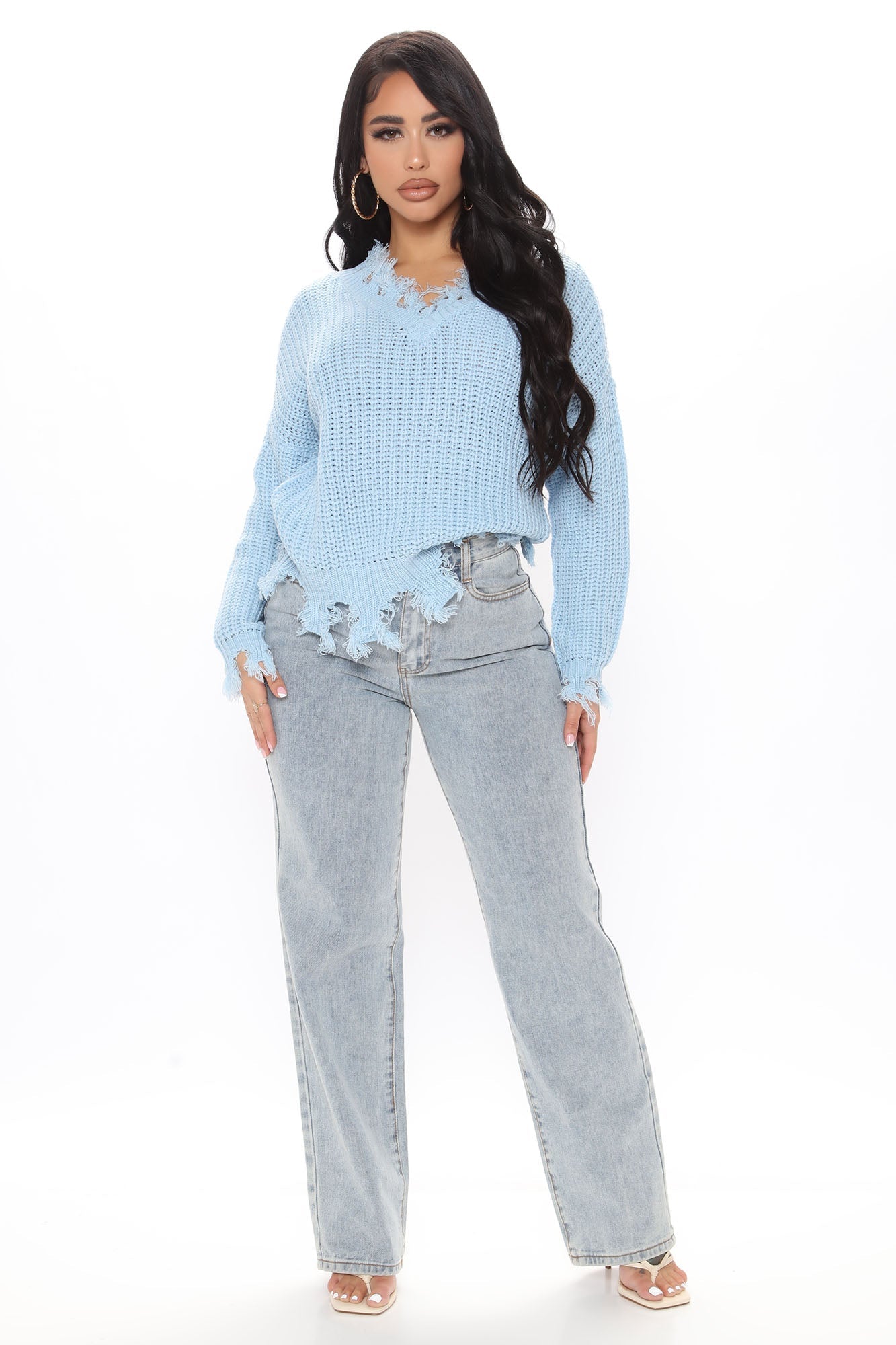 Always Distressing Me Out Sweater - Light Blue
