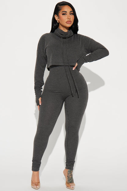 Thinking It Over 2 Piece Jumpsuit Set - Charcoal