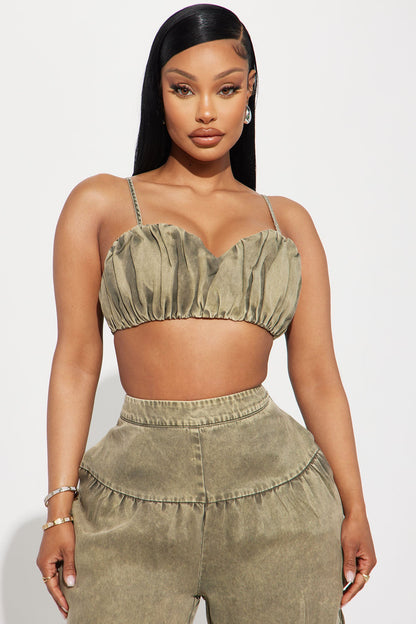 Olivia Washed Pant Set - Olive