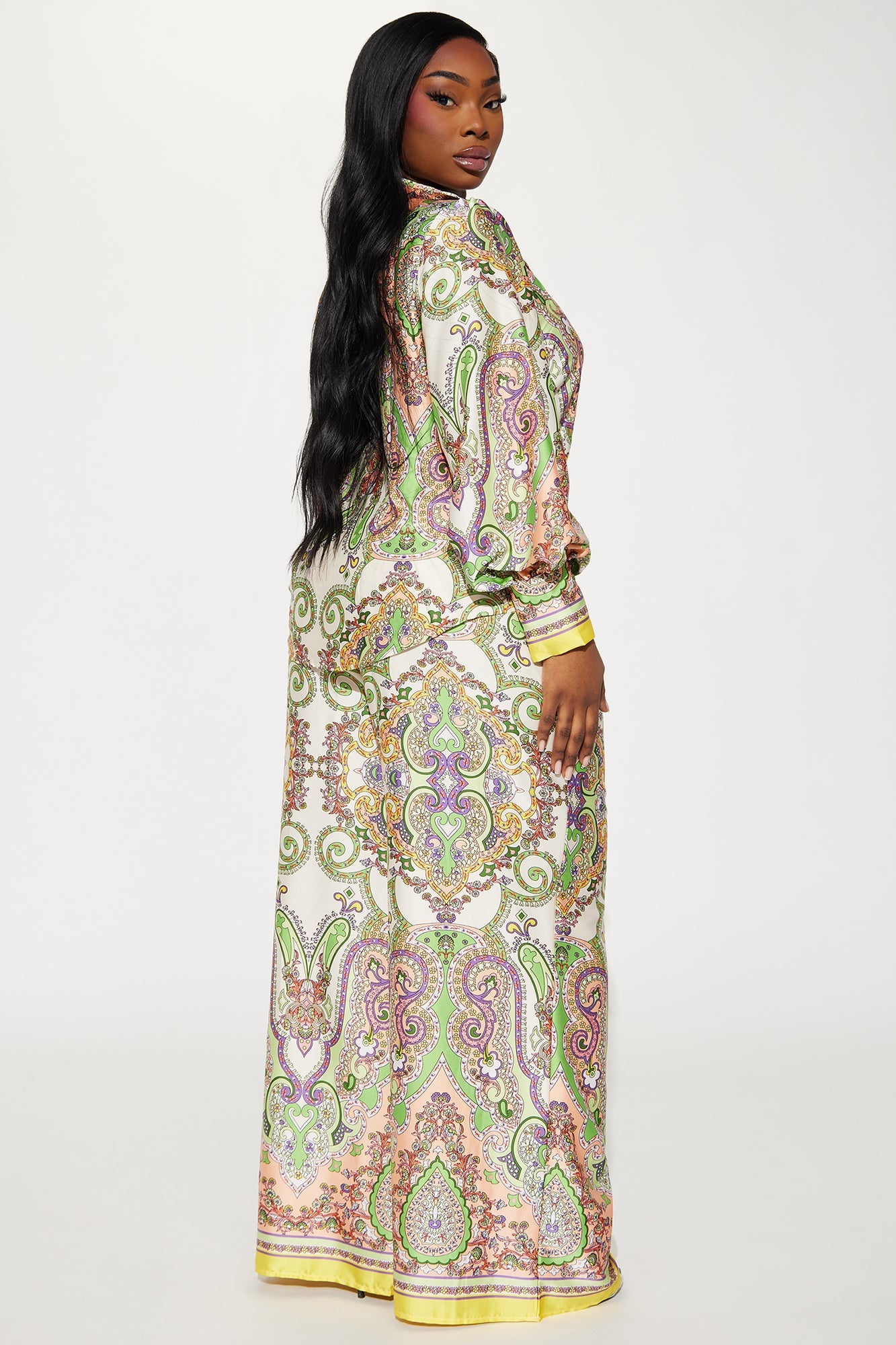 Maldives Satin Pant Set - Green/combo
