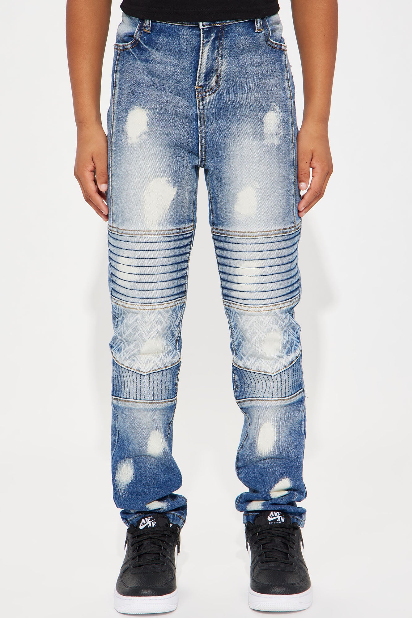 Mini Pleated Seam Moto Skinny Jean FN - Medium Wash