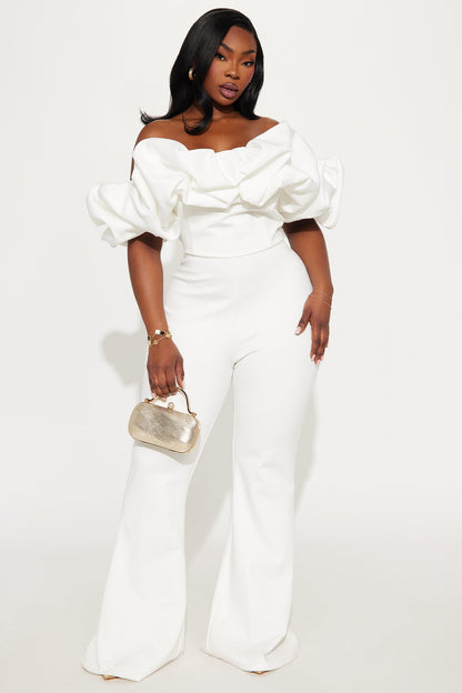 Ruffle Affair Jumpsuit - White