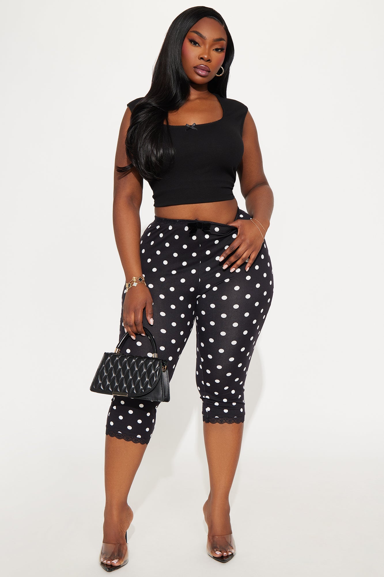 Alice Lace Trim Capri Legging - Black/White