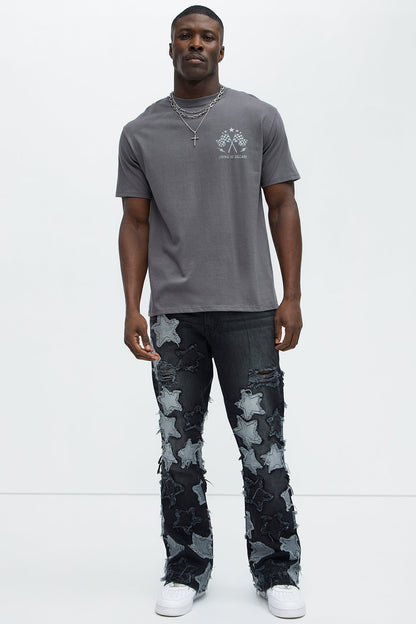 Counting Stars Stacked Slim Flare Jeans - Black Wash