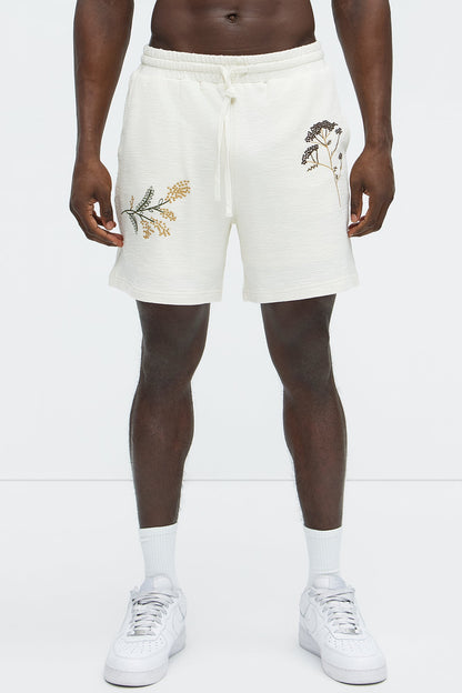 Berries And Blooms Embroidered Shorts - Cream