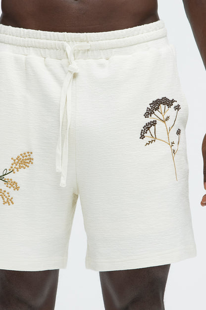 Berries And Blooms Embroidered Shorts - Cream