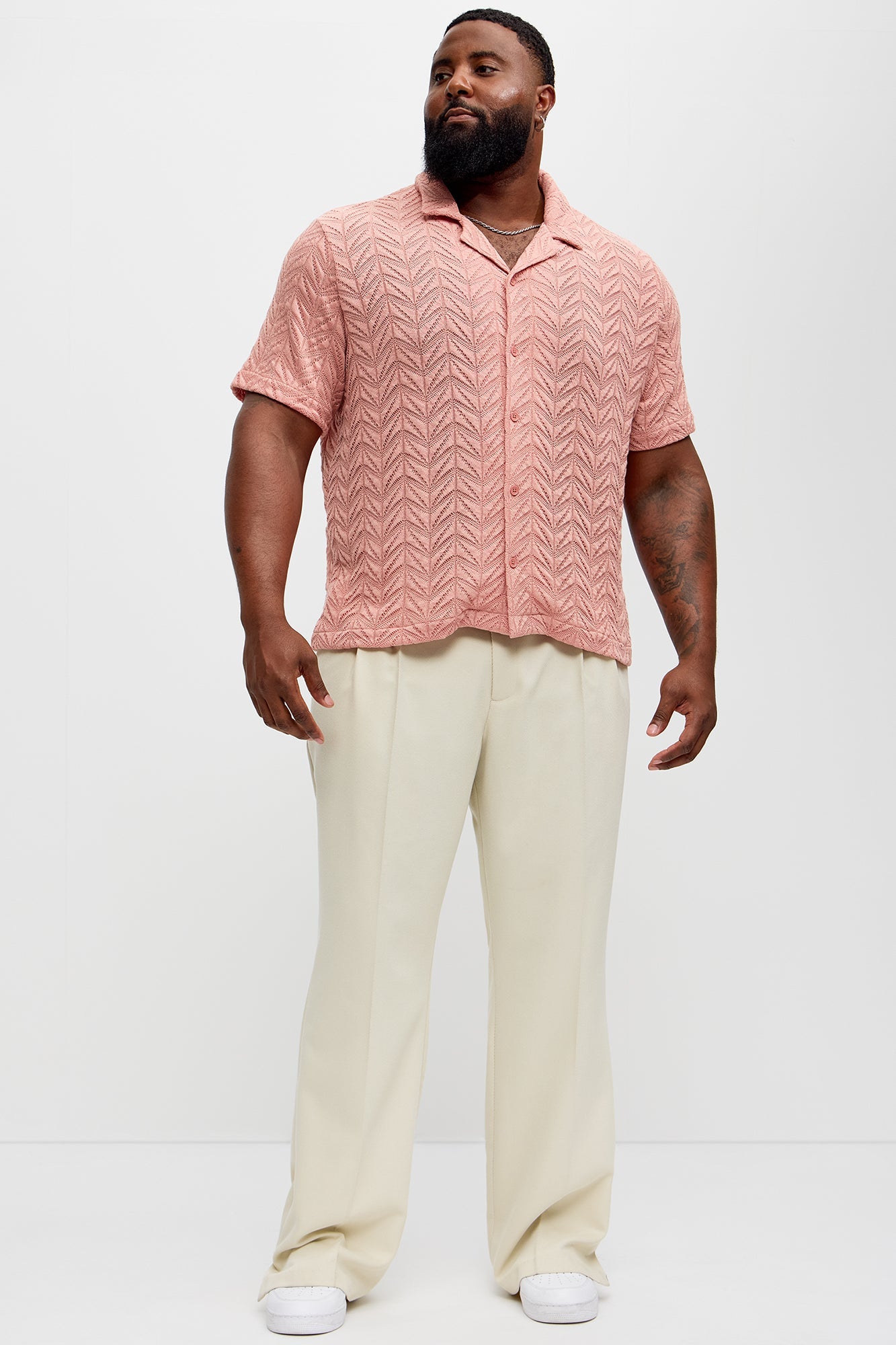 Bellvista Crochet Knitted Cuban Shirt - Pink