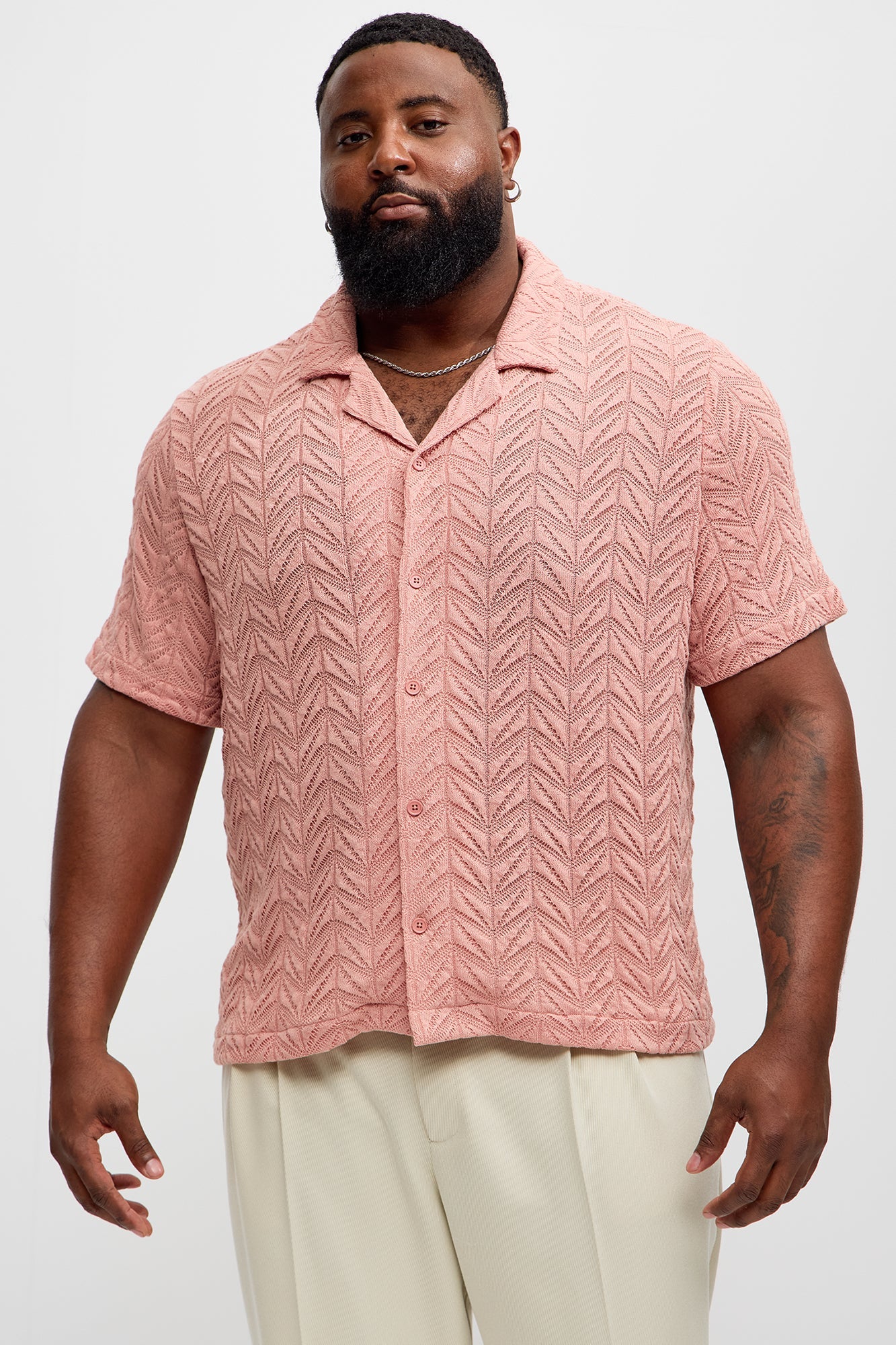 Bellvista Crochet Knitted Cuban Shirt - Pink