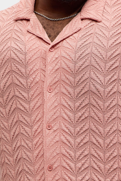Bellvista Crochet Knitted Cuban Shirt - Pink