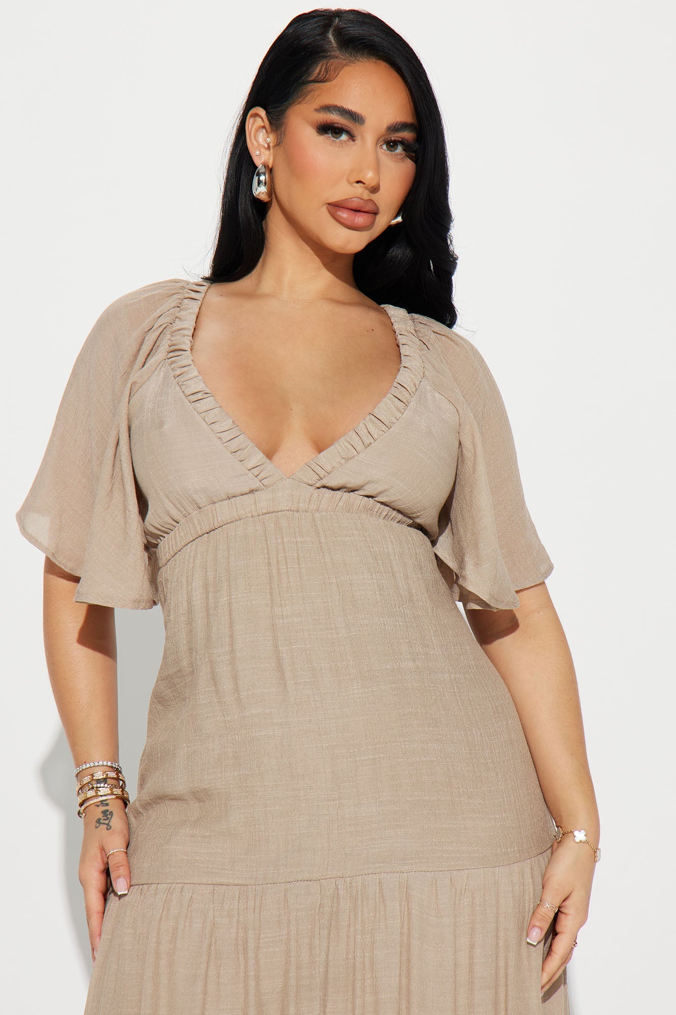 Elena Ruffle Maxi Dress - Mocha