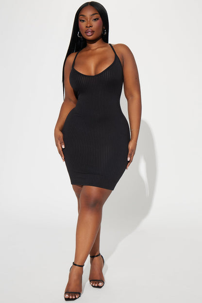 Erin Ribbed Cami Mini Dress - Black