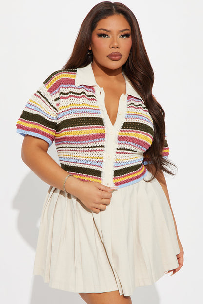 Coasting Through Striped Crochet Shirt - Multi Color