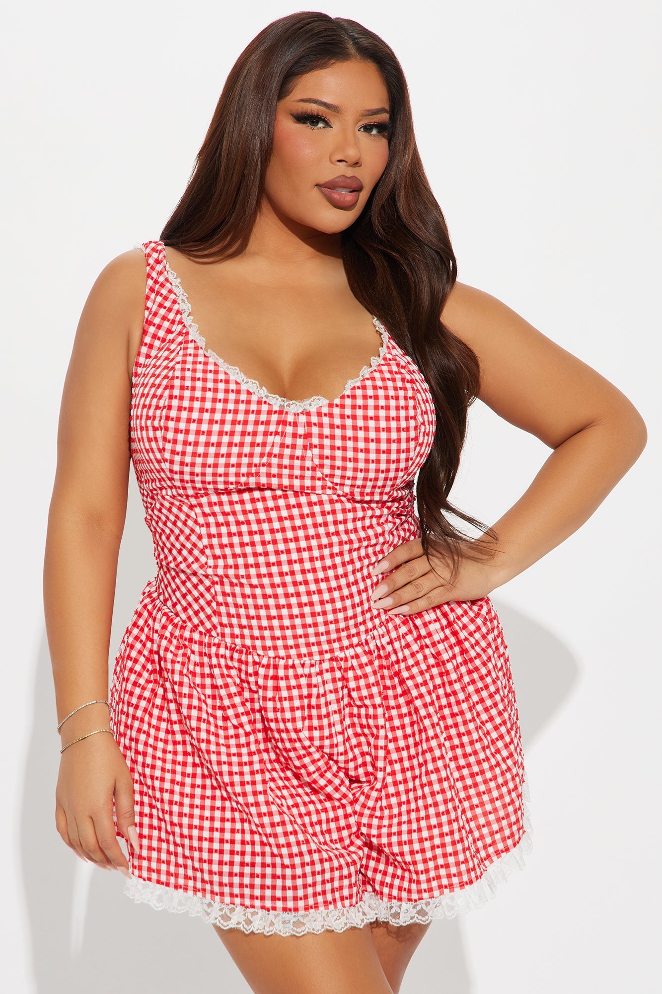 Daydreaming Gingham Romper - Red/combo