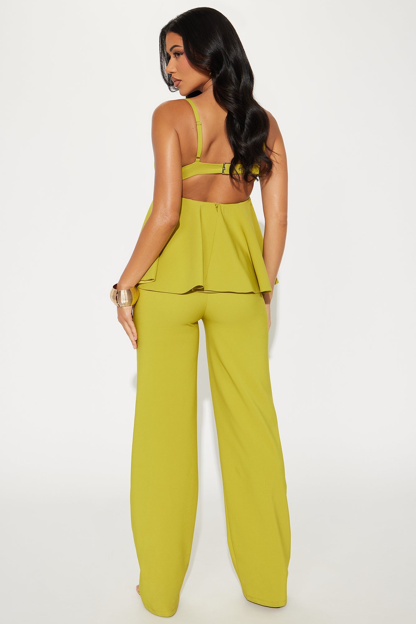 Rosalee Peplum Jumpsuit - Chartreuse