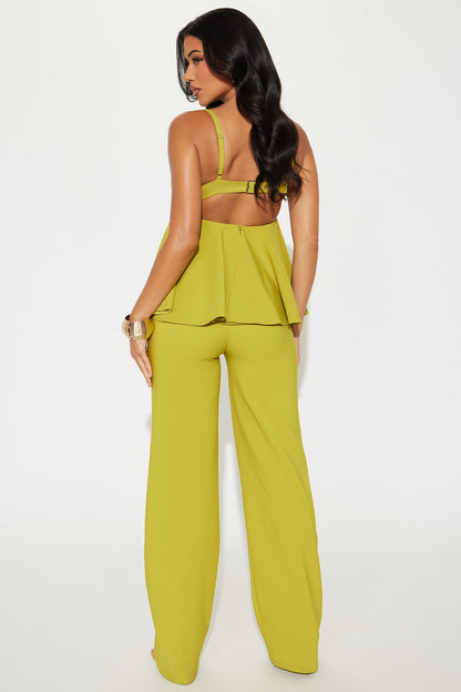Rosalee Peplum Jumpsuit - Chartreuse