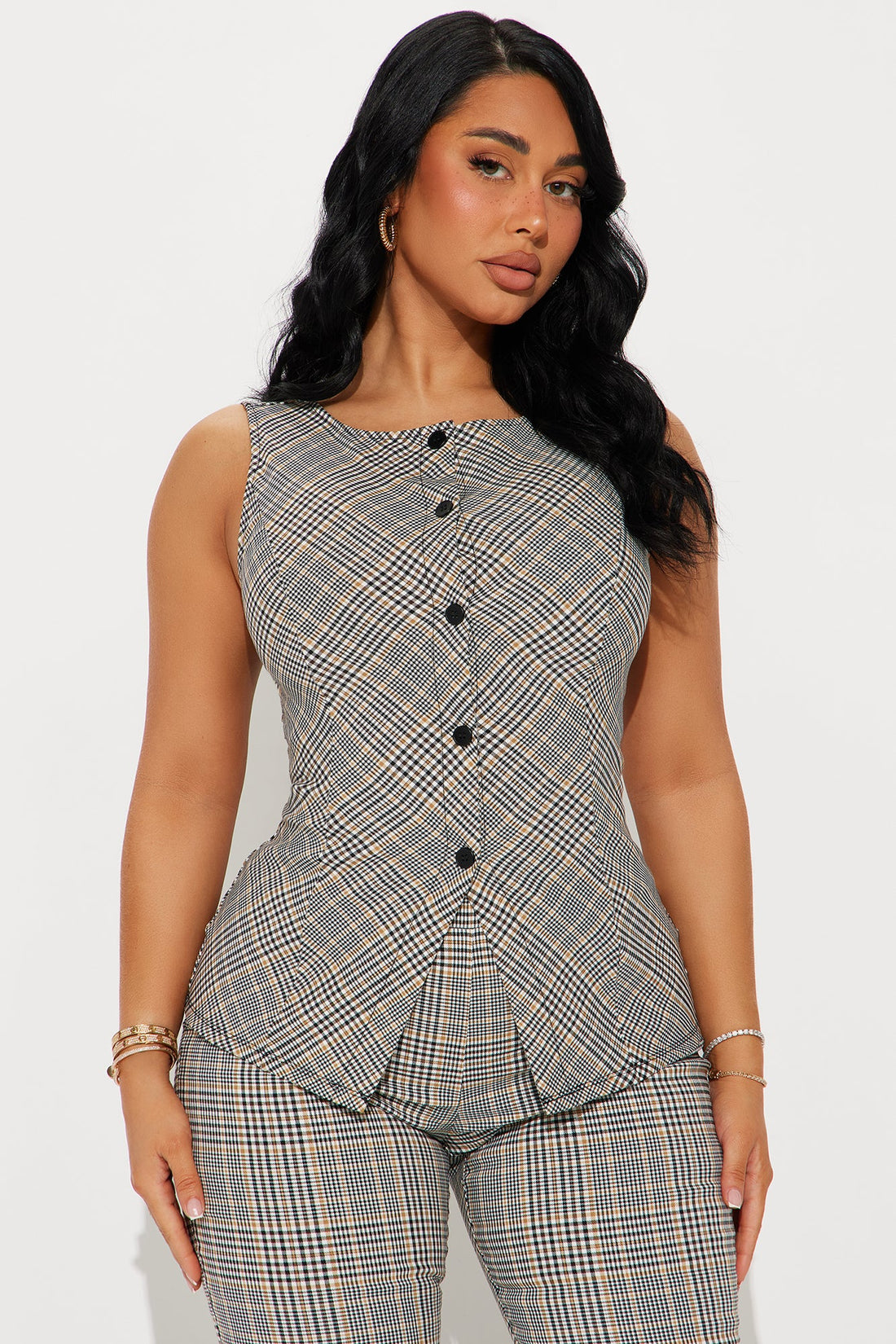 Executive Meeting Plaid Pant Set - Brown/combo